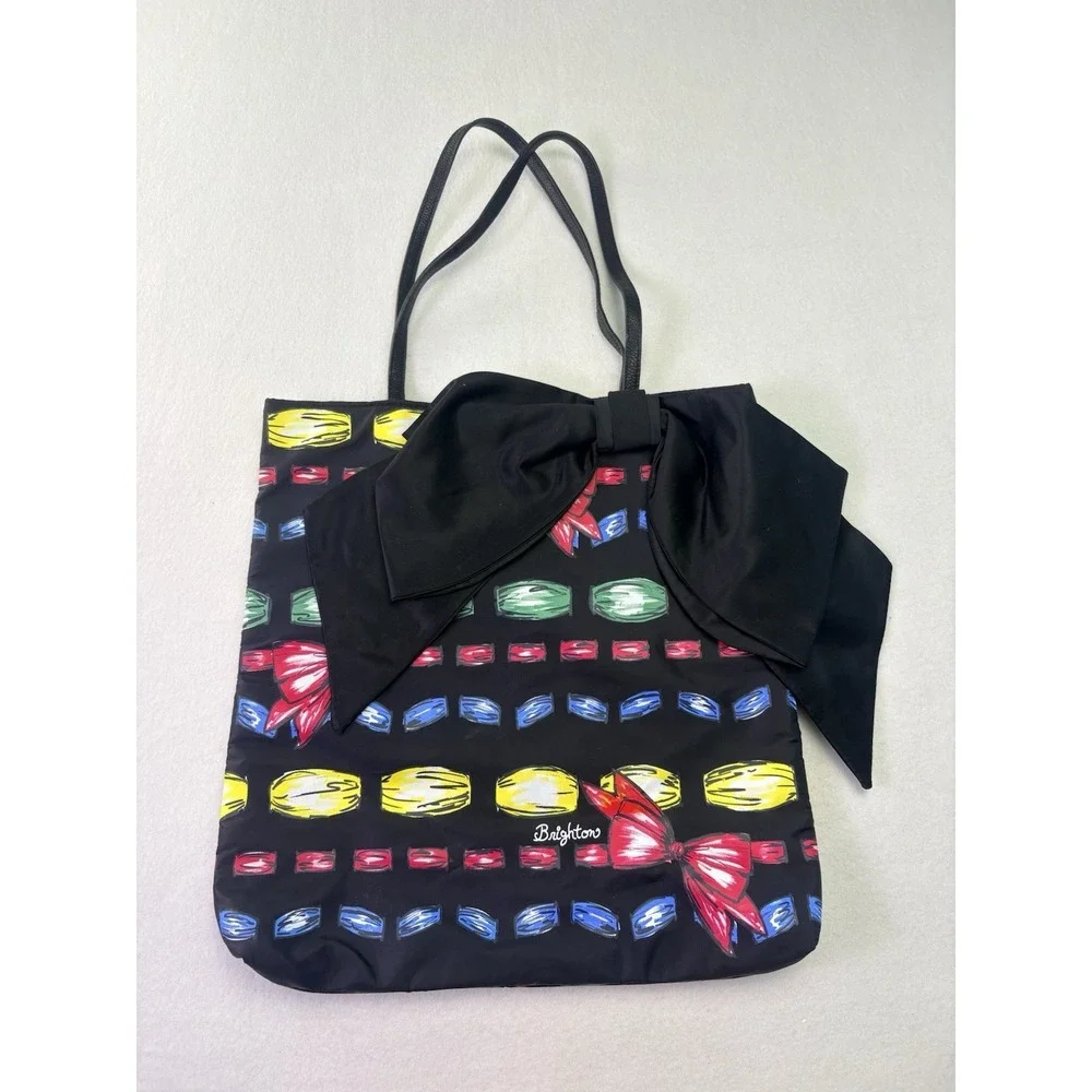 Brighton Purse Christmas Tote Multicolored‎ Bag w Large Black Bow